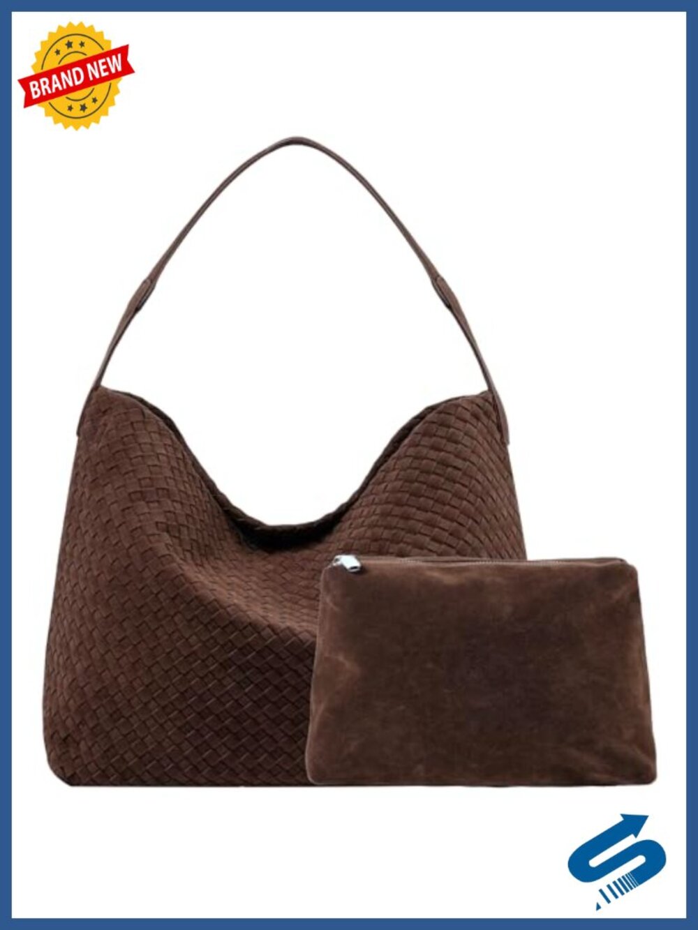 Vegan Leather Suede Woven Hobo Tote Bag Large Crossbody Shoulder Handbag